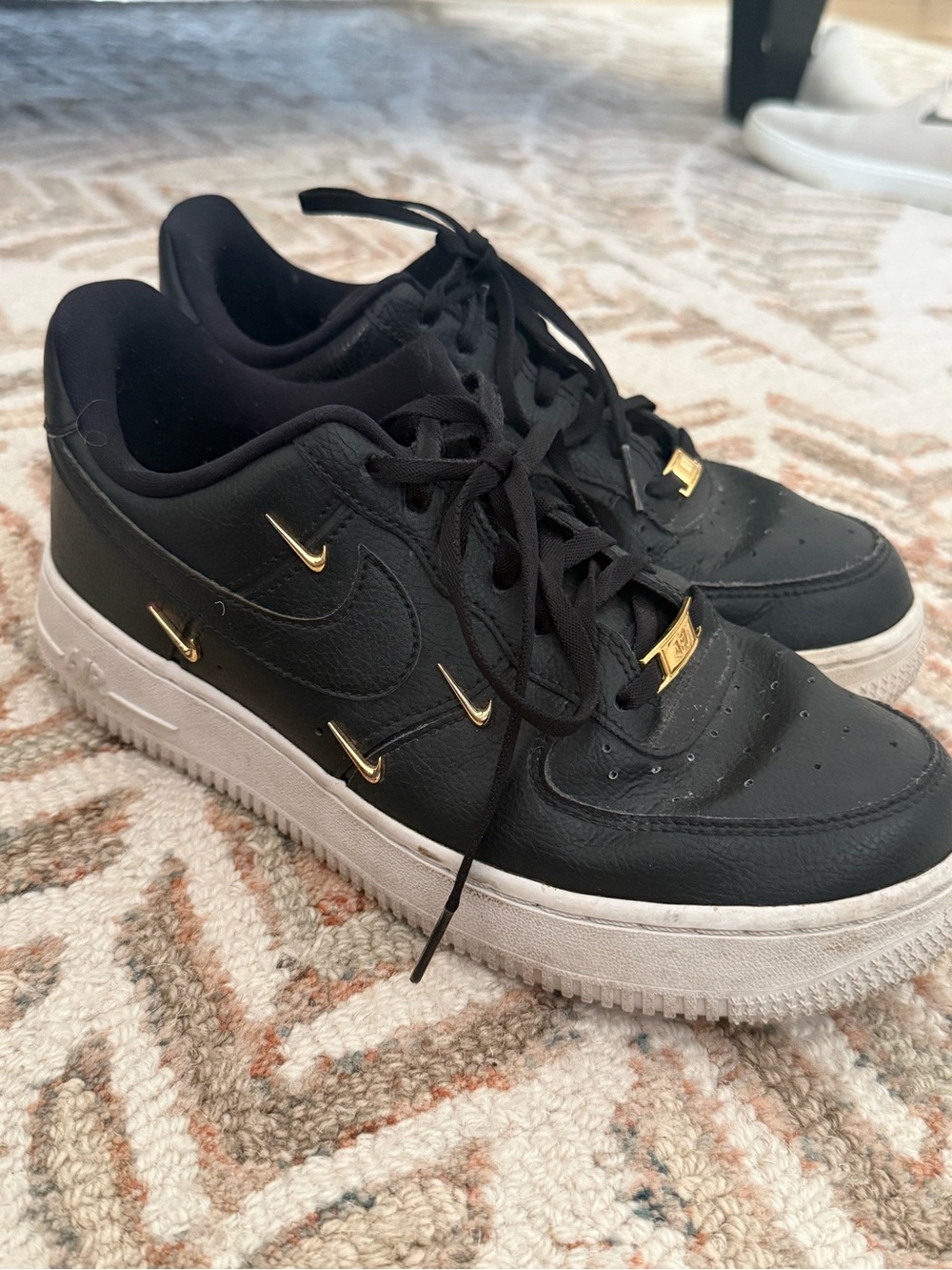 Women’s Nike AF1 Black Leather Sneakers with Gold Hardware Size 8